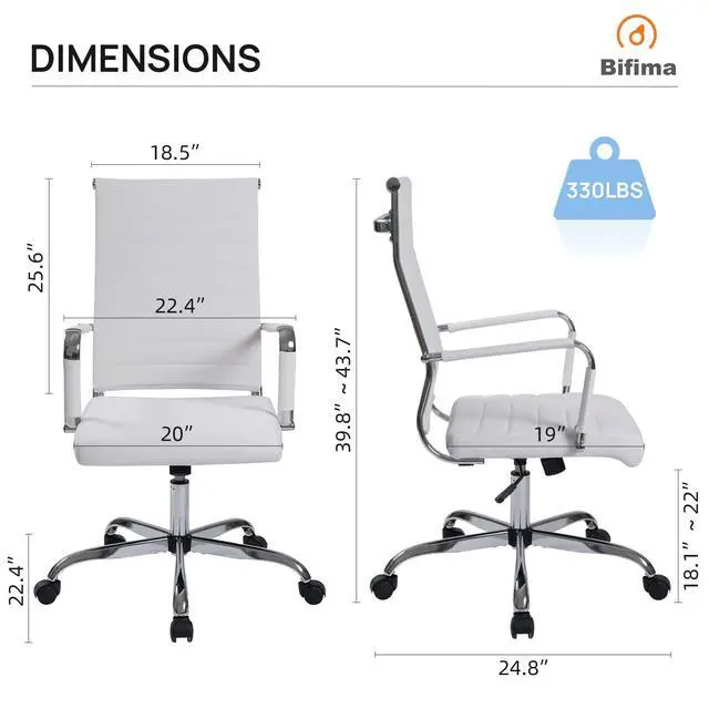 Alt view image 3 of 7 - Office Desk Chair, White Leather Comference Rolling Task Chairs
