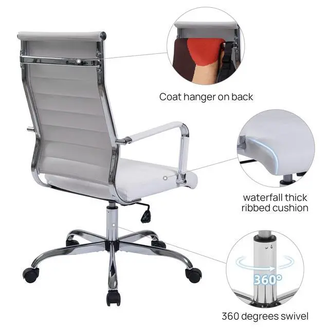 Alt view image 4 of 7 - Office Desk Chair, White Leather Comference Rolling Task Chairs
