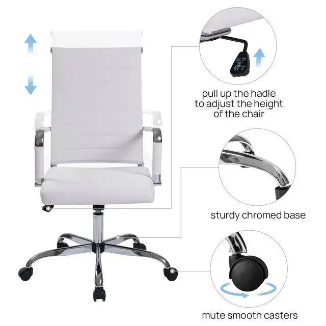 Alt view image 5 of 7 - Office Desk Chair, White Leather Comference Rolling Task Chairs