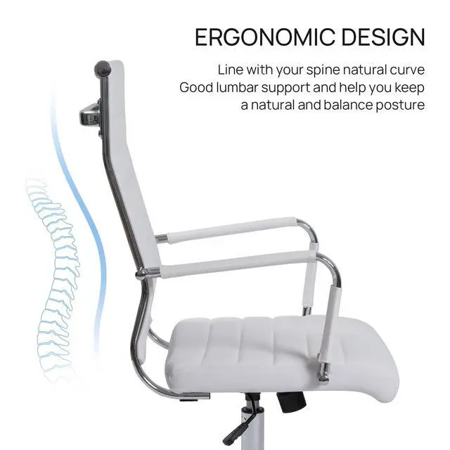 Alt view image 7 of 7 - Office Desk Chair, White Leather Comference Rolling Task Chairs