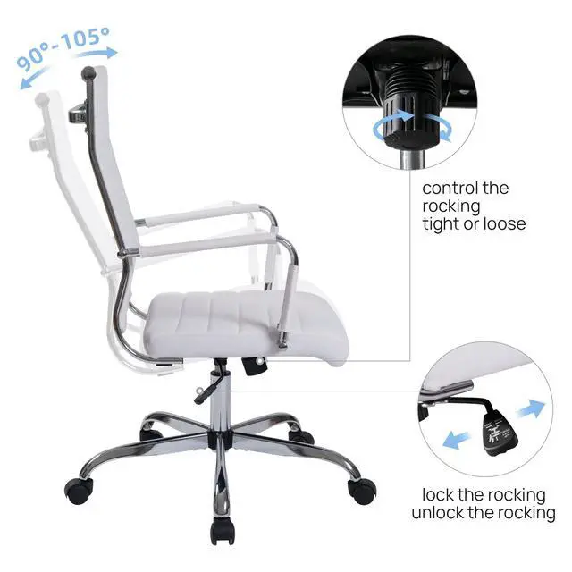 Alt view image 6 of 7 - Office Desk Chair, White Leather Comference Rolling Task Chairs