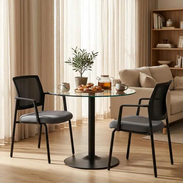 Alt view image 4 of 7 - 2-Pack Armless Guest Chairs, Ergonomic Mesh Back & Padded Fabric Seat, Stackable Non-Wheeled Design for Office Waiting Rooms, Lobbies, Conferences & Home Desks, Grey