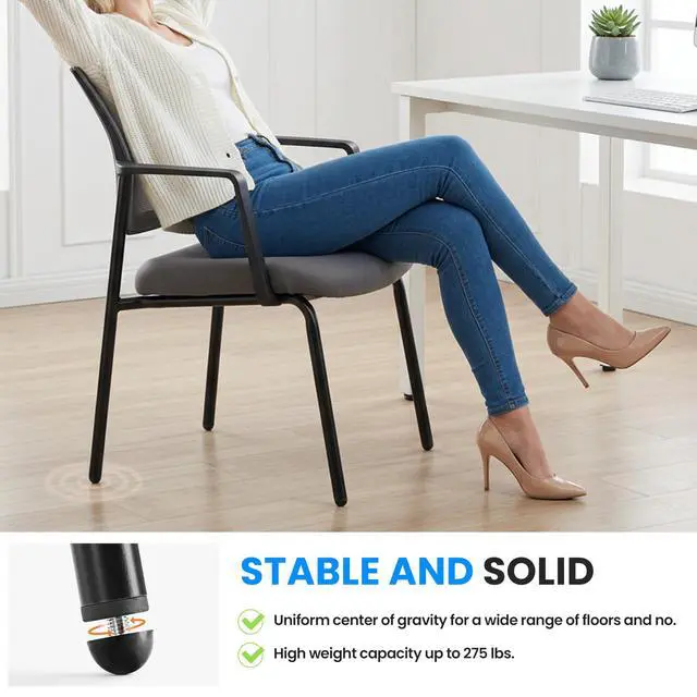 Alt view image 6 of 7 - 2-Pack Armless Guest Chairs, Ergonomic Mesh Back & Padded Fabric Seat, Stackable Non-Wheeled Design for Office Waiting Rooms, Lobbies, Conferences & Home Desks, Grey