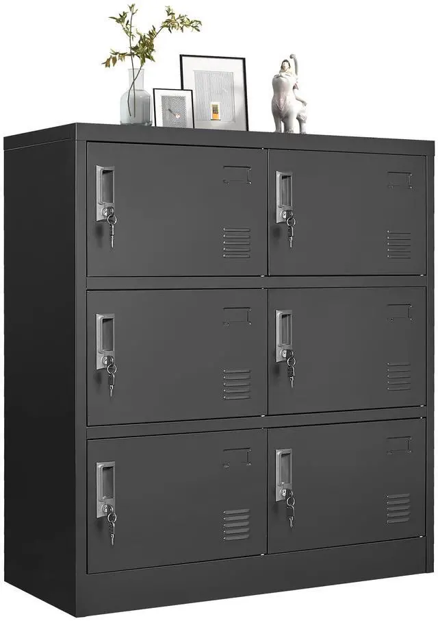 Main image of Metal Lockers for Employees,Office Storage Locker with 6 Doors,Black | Employee Locker with Lock and Card Slot,Steel Staff Locker Storage Cabinet for Gym Home School Garage,Assembly Required