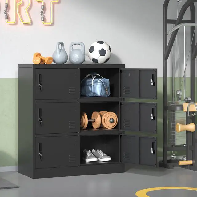 Alt view image 2 of 6 - Metal Lockers for Employees,Office Storage Locker with 6 Doors,Black | Employee Locker with Lock and Card Slot,Steel Staff Locker Storage Cabinet for Gym Home School Garage,Assembly Required