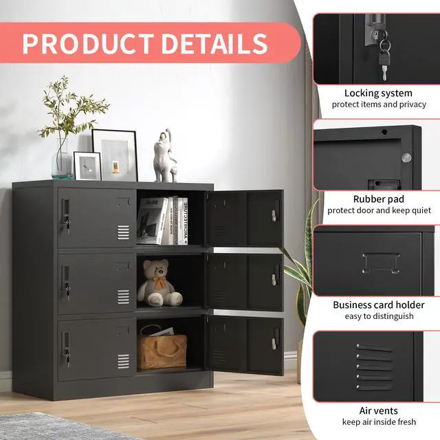 Alt view image 5 of 6 - Metal Lockers for Employees,Office Storage Locker with 6 Doors,Black | Employee Locker with Lock and Card Slot,Steel Staff Locker Storage Cabinet for Gym Home School Garage,Assembly Required