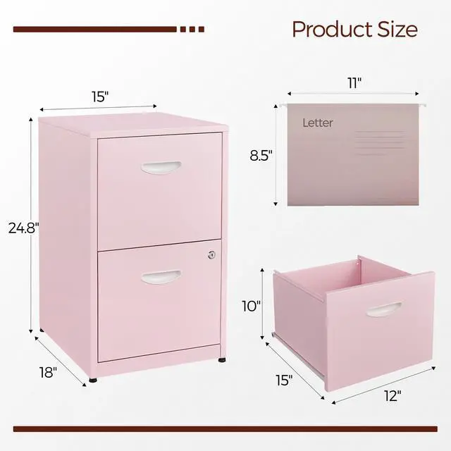 Alt view image 3 of 7 - 2 Drawer File Cabinet with Lock, Metal Filing Cabinet for Office | Small File Cabinets for Home Office, Under Desk Vertical File Cabinet Fit Hanging Files, Letter & A4 Documents