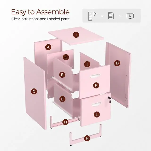 Alt view image 6 of 7 - 2 Drawer File Cabinet with Lock, Metal Filing Cabinet for Office | Small File Cabinets for Home Office, Under Desk Vertical File Cabinet Fit Hanging Files, Letter & A4 Documents
