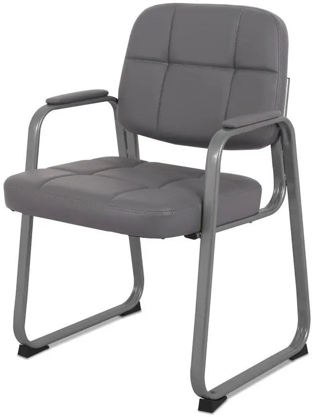 Main image of Classic Reception Chair with Padded Armrests and Sled Base, Ergonomic Guest Chair for Office Conference Waiting Meeting Room, Grey (1 Pack)