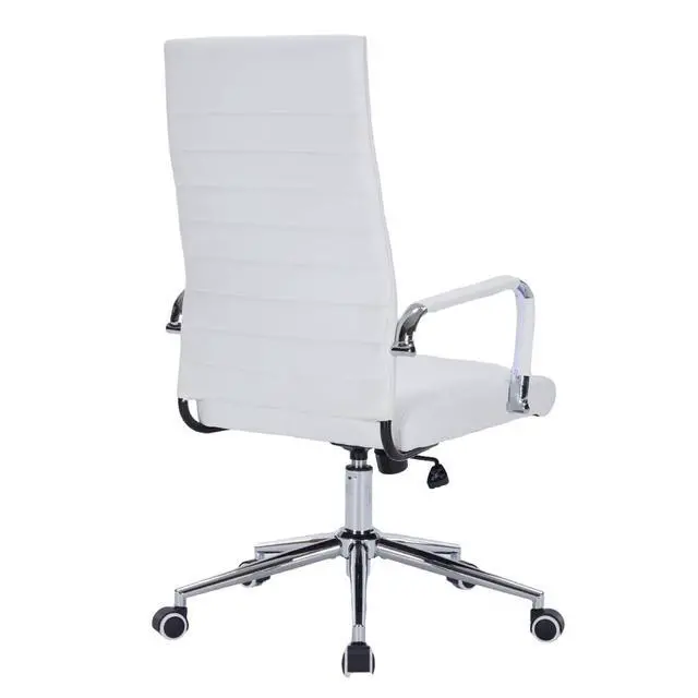 Alt view image 5 of 6 - White Desk Chair with Wheels, Leather Office Chair Back Support | Ergonomic High Back Office Chair with Arms, Executive Swivel Rolling Chair for Office, Home Workspace and Conference Room