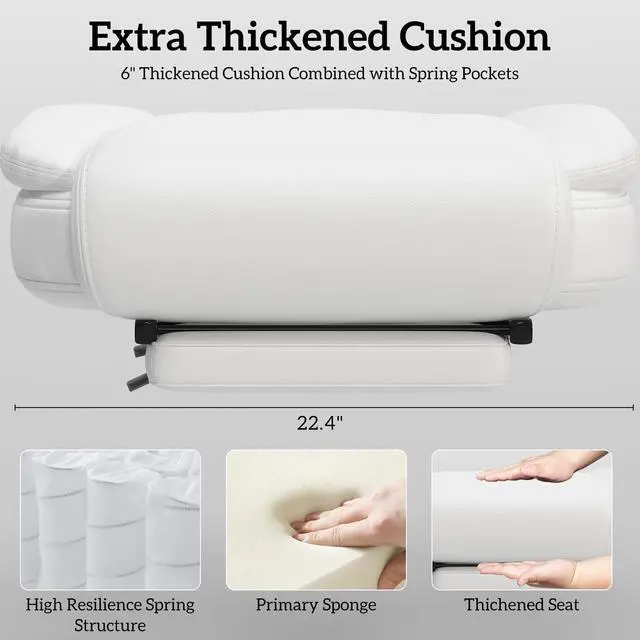 Alt view image 6 of 7 - 160 Reclining Office Chair with Footrest, Big & Tall Desk Chair, White | Cross Legged Seat, High Back, Faux Leather, Heavy Duty Base, Adjustable Height, for Home, Executive