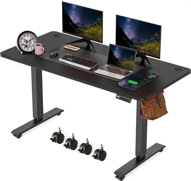 Main image of Electric Standing Desk 55 x 24 Inches Adjustable Height Sit Stand Up Desk for Home Office Computer Workstation Memory Preset with Wheels, Black