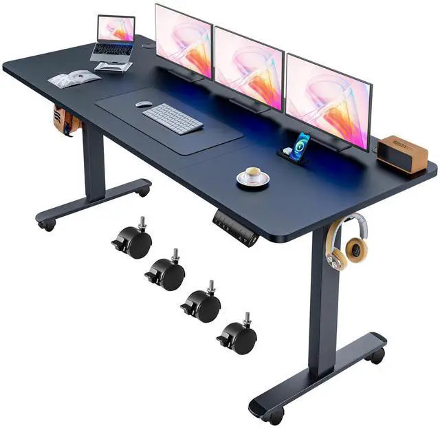 Main image of Electric Adjustable Standing Desk, 70.8'' x 27''Sit Stand Desk with Dual Crossbeam Structure and Oversized Mouse Pad, 27''-45'' Lifting Range Stand up Desk(Black)