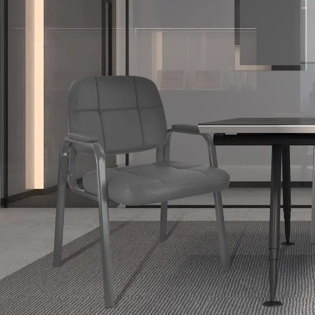 Alt view image 6 of 7 - Classic Reception Chair with Padded Armrests and Sturdy Steel Frame, Ergonomic Guest Chair for Office Conference Waiting Meeting Room, Grey (1 Pack)