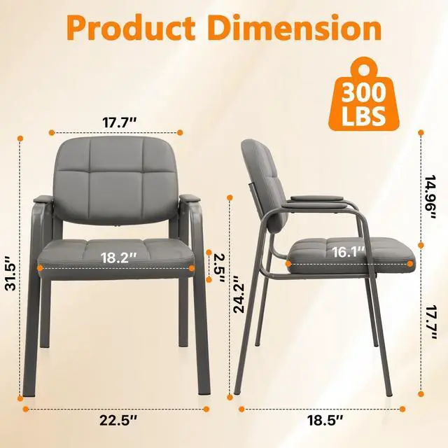 Alt view image 7 of 7 - Classic Reception Chair with Padded Armrests and Sturdy Steel Frame, Ergonomic Guest Chair for Office Conference Waiting Meeting Room, Grey (1 Pack)