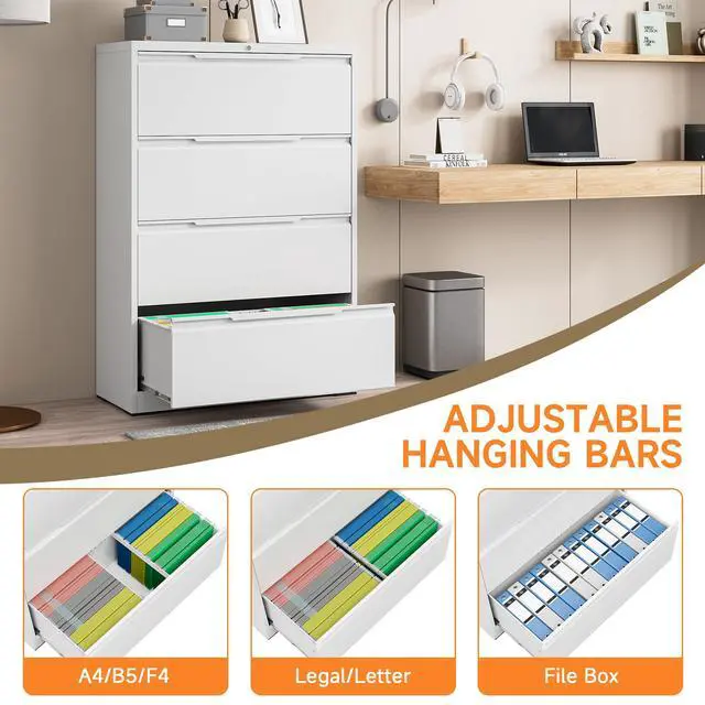 Alt view image 5 of 7 - Metal File Cabinet with Lock, 4 Drawer Lateral File Cabinet | Lockable Lateral Filing Cabinet for A4/F4/Lagel/Letter Assembly required