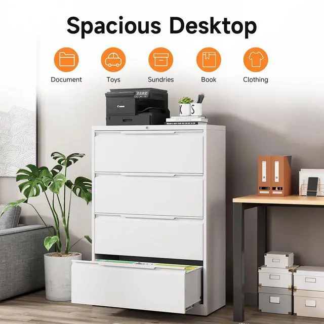 Alt view image 6 of 7 - Metal File Cabinet with Lock, 4 Drawer Lateral File Cabinet | Lockable Lateral Filing Cabinet for A4/F4/Lagel/Letter Assembly required