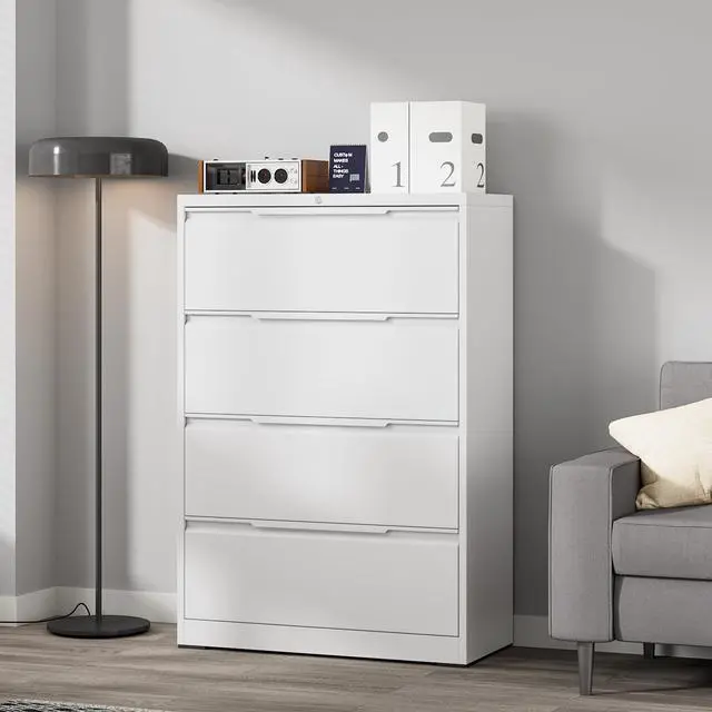 Alt view image 2 of 7 - Metal File Cabinet with Lock, 4 Drawer Lateral File Cabinet | Lockable Lateral Filing Cabinet for A4/F4/Lagel/Letter Assembly required