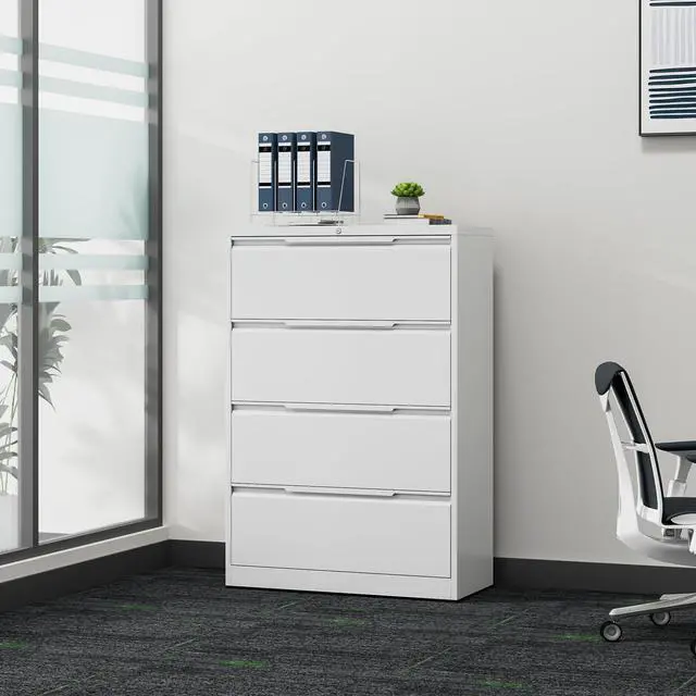 Alt view image 7 of 7 - Metal File Cabinet with Lock, 4 Drawer Lateral File Cabinet | Lockable Lateral Filing Cabinet for A4/F4/Lagel/Letter Assembly required