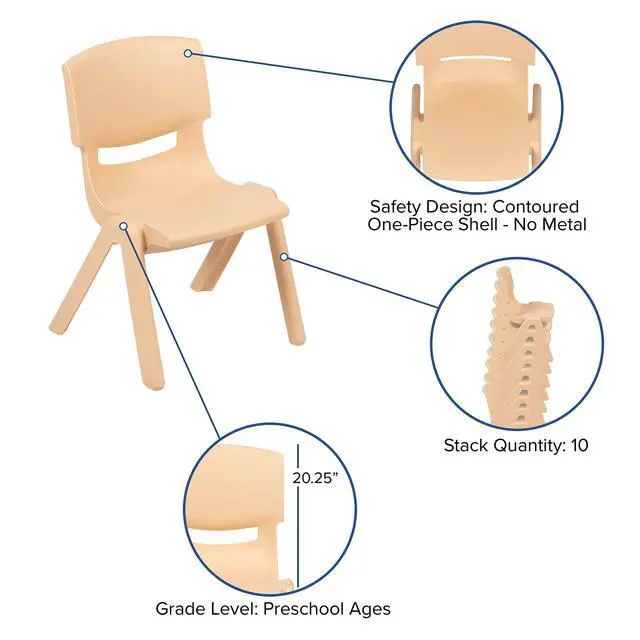 Alt view image 5 of 7 - Natural Plastic Stackable School Chair, 10.5" Seat, 2-Pack | Durable Construction, Commercial Use