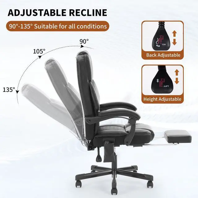 Alt view image 5 of 7 - Massage Office Chair with Footrest, Heated Reclining Office Chair for Heavy People 400 lbs,High Back Executive Leather Home Desk Chair 6 Vibration Points,Ergonomic Managerial Chair, Black