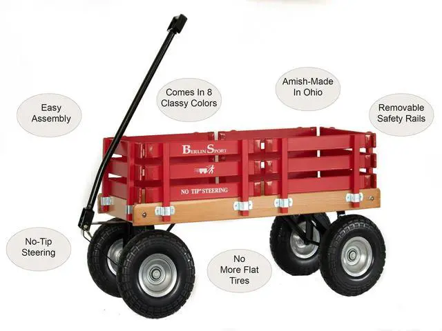 Alt view image 5 of 7 - Berlin Flyer Sport Wagon - Model F410 - Perfect Wagon for Around the Neighborhood, Campground, or Beach - Amish Made in Ohio, USA - 10" No-Flat Tires (Red)