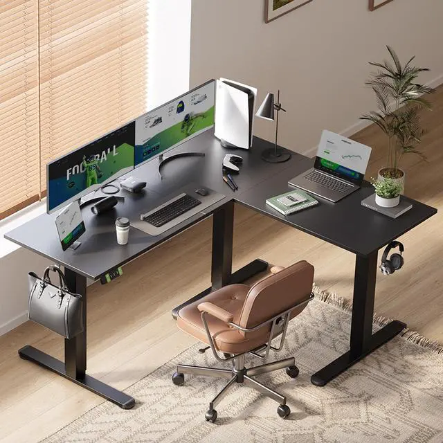 Alt view image 2 of 7 - Electric L-Shaped Standing Desk with Dual Motors, 59Inch Black | Height 28.3"-47.2" Adjustable, 176lbs Capacity, Sturdy Steel Frame, Splice Board included, Ideal for Home Office Corner