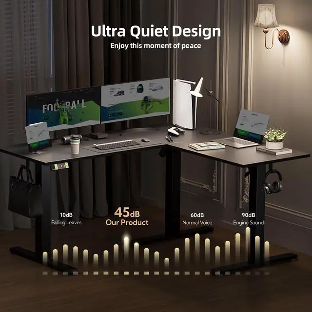 Alt view image 7 of 7 - Electric L-Shaped Standing Desk with Dual Motors, 59Inch Black | Height 28.3"-47.2" Adjustable, 176lbs Capacity, Sturdy Steel Frame, Splice Board included, Ideal for Home Office Corner