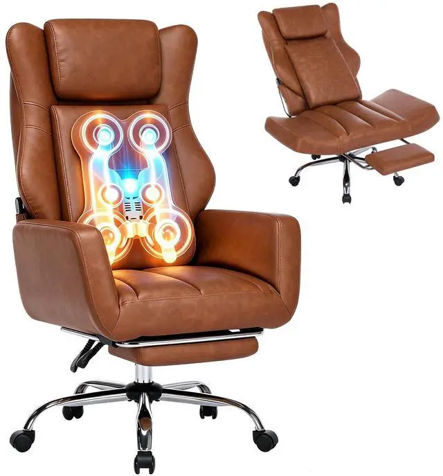 Main image of Kneading Massage Office Chair Flip-up Armrest for Home/Office | Brown Leather,Footrest,Criss Cross,Swivel,Ergonomic,Lumbar Support, Adjustable Big and Tall Executive Desk Chair Gaming