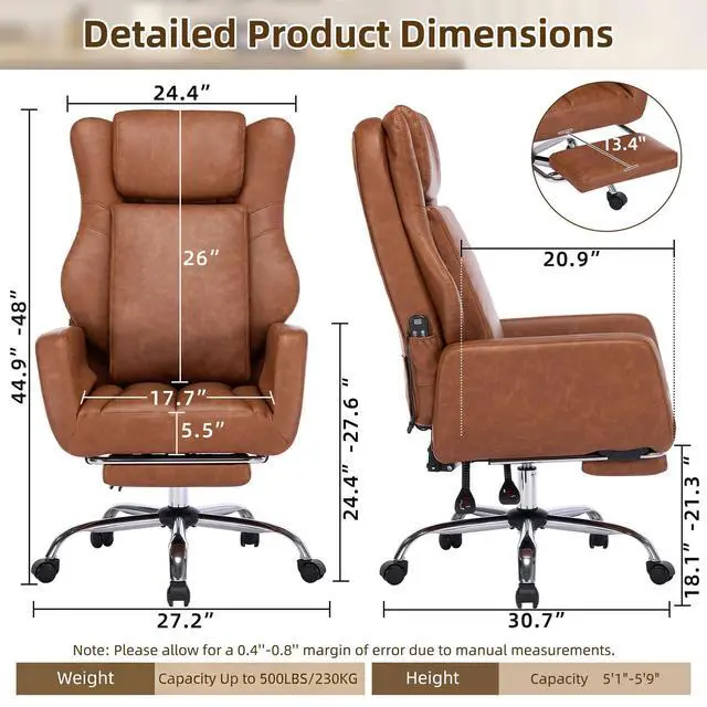 Alt view image 2 of 7 - Kneading Massage Office Chair Flip-up Armrest for Home/Office | Brown Leather,Footrest,Criss Cross,Swivel,Ergonomic,Lumbar Support, Adjustable Big and Tall Executive Desk Chair Gaming