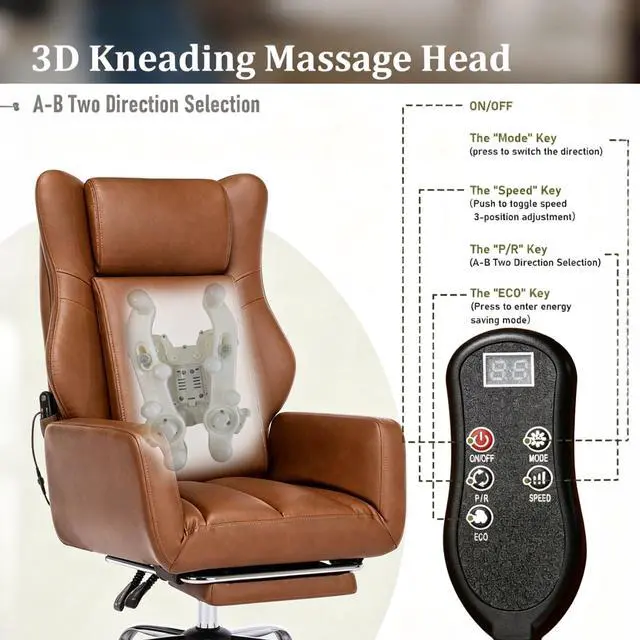 Alt view image 4 of 7 - Kneading Massage Office Chair Flip-up Armrest for Home/Office | Brown Leather,Footrest,Criss Cross,Swivel,Ergonomic,Lumbar Support, Adjustable Big and Tall Executive Desk Chair Gaming