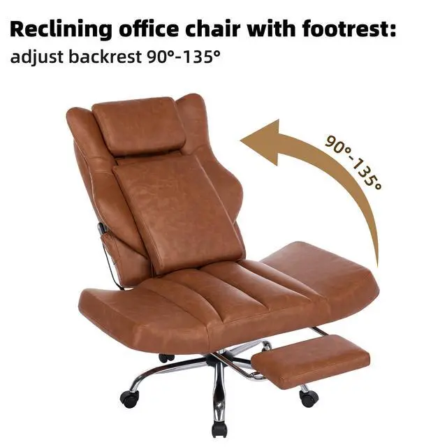 Alt view image 5 of 7 - Kneading Massage Office Chair Flip-up Armrest for Home/Office | Brown Leather,Footrest,Criss Cross,Swivel,Ergonomic,Lumbar Support, Adjustable Big and Tall Executive Desk Chair Gaming