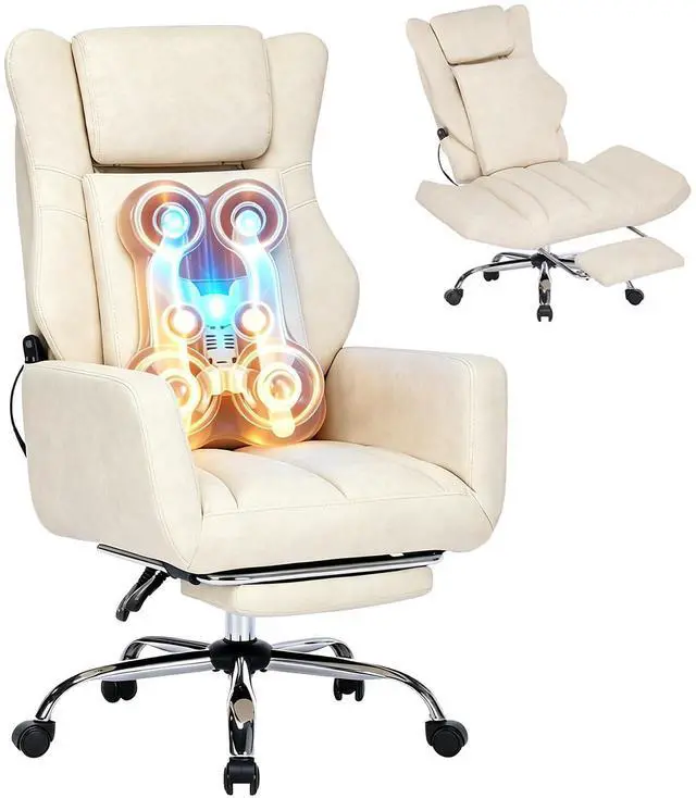 Main image of Kneading Massage Office Chair Flip-up Armrest for Home/Office | Beige Leather,Footrest,Criss Cross,Swivel,Ergonomic,Lumbar Support, Adjustable Big and Tall Executive Desk Chair Gaming