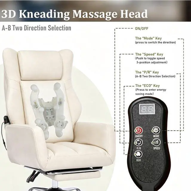Alt view image 4 of 7 - Kneading Massage Office Chair Flip-up Armrest for Home/Office | Beige Leather,Footrest,Criss Cross,Swivel,Ergonomic,Lumbar Support, Adjustable Big and Tall Executive Desk Chair Gaming