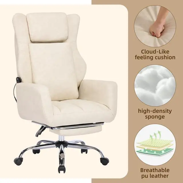 Alt view image 5 of 7 - Kneading Massage Office Chair Flip-up Armrest for Home/Office | Beige Leather,Footrest,Criss Cross,Swivel,Ergonomic,Lumbar Support, Adjustable Big and Tall Executive Desk Chair Gaming