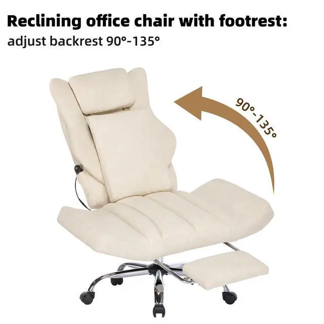 Alt view image 6 of 7 - Kneading Massage Office Chair Flip-up Armrest for Home/Office | Beige Leather,Footrest,Criss Cross,Swivel,Ergonomic,Lumbar Support, Adjustable Big and Tall Executive Desk Chair Gaming