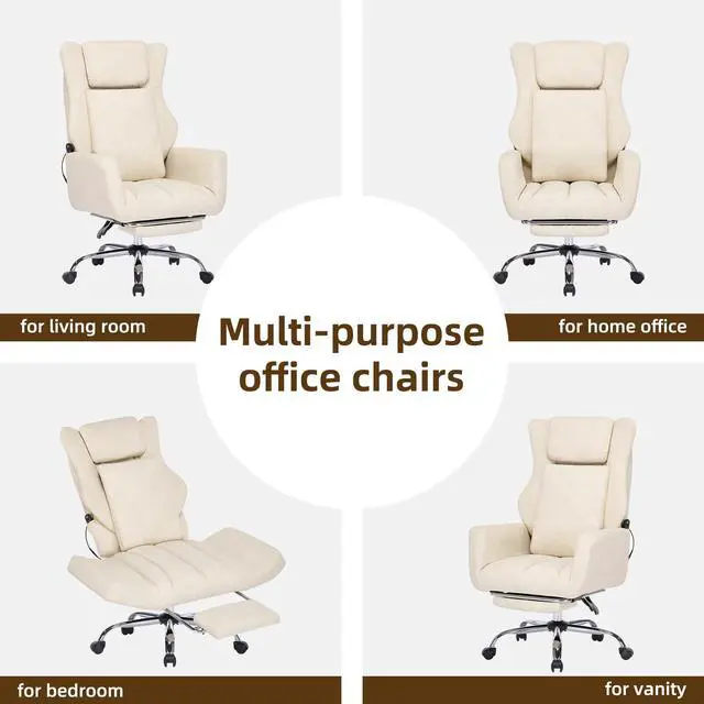 Alt view image 7 of 7 - Kneading Massage Office Chair Flip-up Armrest for Home/Office | Beige Leather,Footrest,Criss Cross,Swivel,Ergonomic,Lumbar Support, Adjustable Big and Tall Executive Desk Chair Gaming