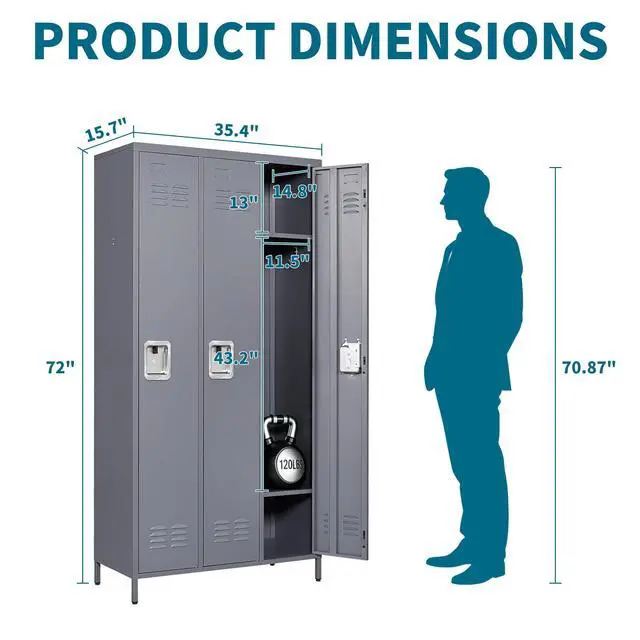 Alt view image 2 of 7 - 72" Height Metal Lockers for Employees with 3 Door,Heavy Duty | Steel Storage Locker with Card Slot for Home Office School Gym Garage,Locker with Lock for Sports,Employees,Assembly Required