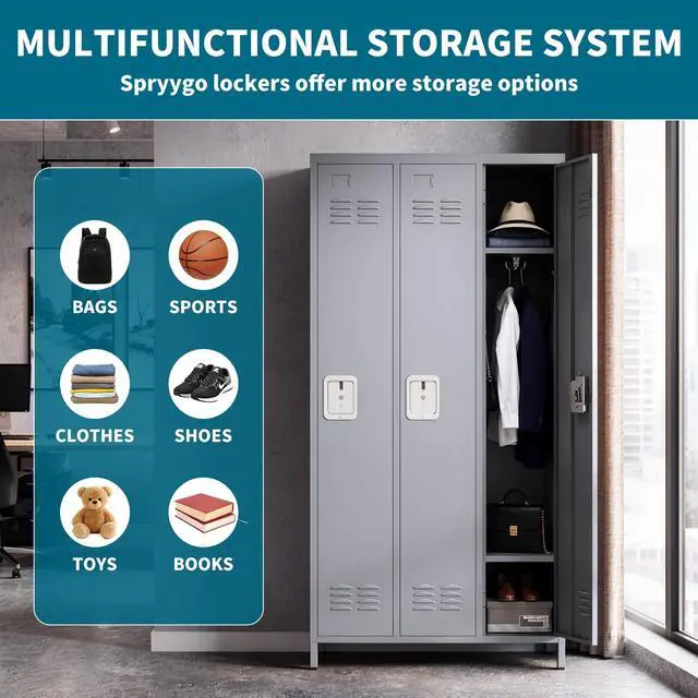 Alt view image 4 of 7 - 72" Height Metal Lockers for Employees with 3 Door,Heavy Duty | Steel Storage Locker with Card Slot for Home Office School Gym Garage,Locker with Lock for Sports,Employees,Assembly Required