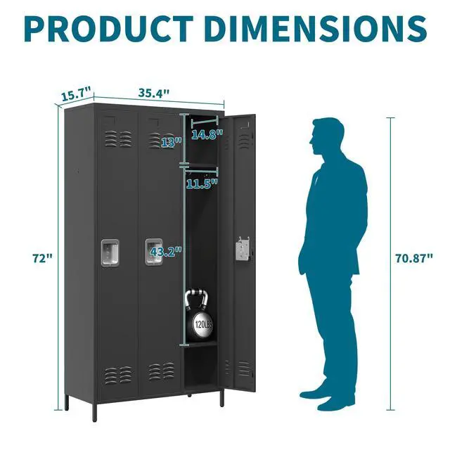 Alt view image 2 of 6 - 72" Height Metal Lockers for Employees with 3 Door,Heavy Duty | Steel Storage Locker with Card Slot for Home Office School Gym Garage,Locker with Lock for Sports,Employees,Assembly Required