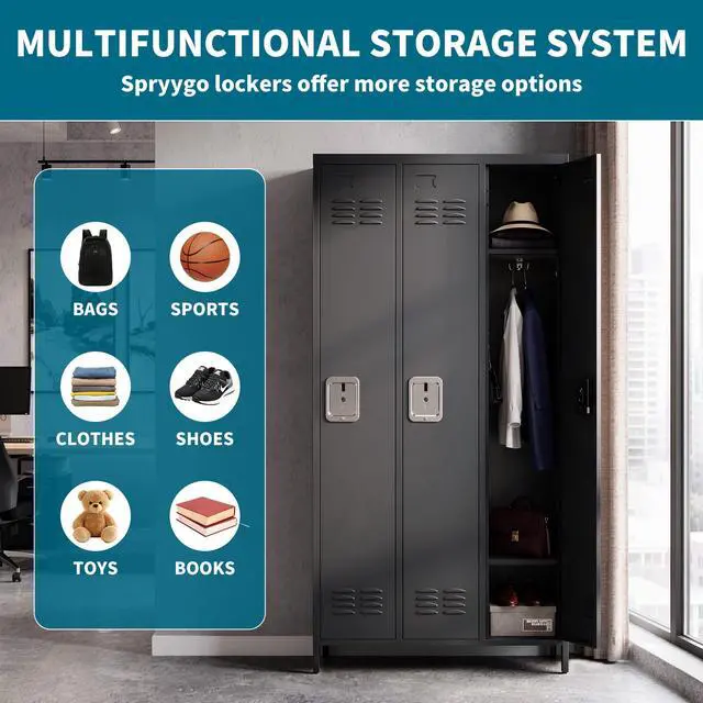 Alt view image 4 of 6 - 72" Height Metal Lockers for Employees with 3 Door,Heavy Duty | Steel Storage Locker with Card Slot for Home Office School Gym Garage,Locker with Lock for Sports,Employees,Assembly Required