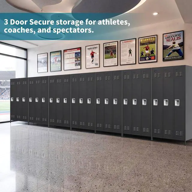 Alt view image 5 of 6 - 72" Height Metal Lockers for Employees with 3 Door,Heavy Duty | Steel Storage Locker with Card Slot for Home Office School Gym Garage,Locker with Lock for Sports,Employees,Assembly Required