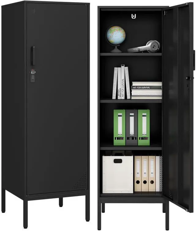 Main image of Metal Storage Cabinet with Lock, 4 Tier Lockable Cabinet, Dorm Lockers for Employee, Changing Room,Home, Office, School, Gym, Garage (Black, 15.75" D x 15.75" W x 49.21" H)