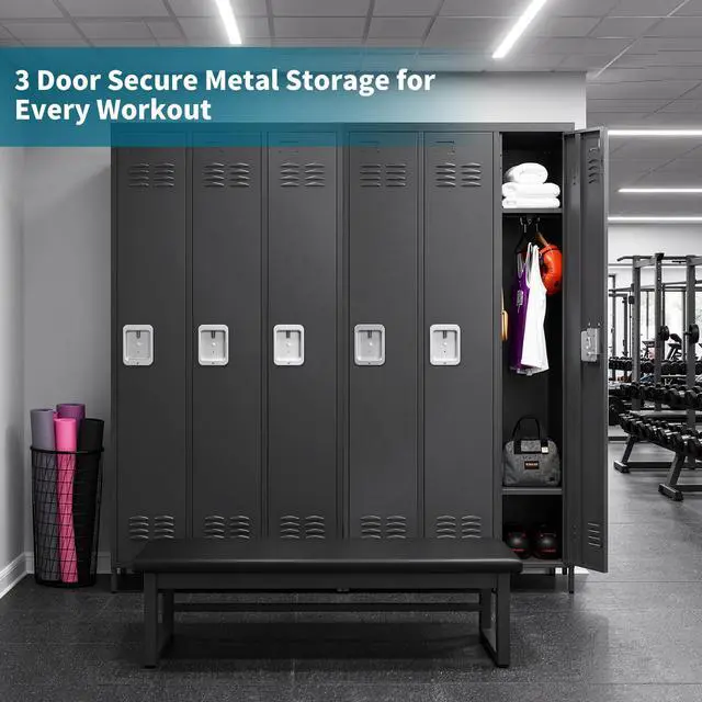 Alt view image 6 of 6 - 72" Height Metal Lockers for Employees with 3 Door,Heavy Duty | Steel Storage Locker with Card Slot for Home Office School Gym Garage,Locker with Lock for Sports,Employees,Assembly Required