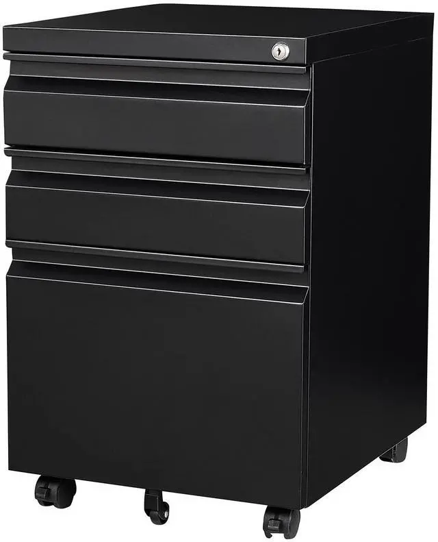 Main image of 3 Drawer File Cabinet with Wheels, Metal Filing Cabinet with Lock, Office Rolling File Cabinets for A4/Legal/Letter Size, Assembly Required, Black