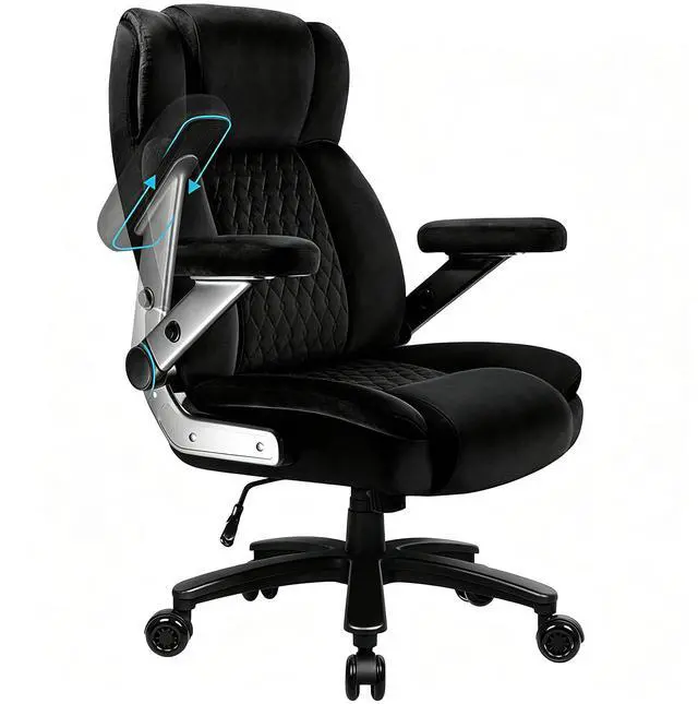 Main image of Big and Tall Office Chair 600lbs with 5D Flip Arms, Heavy Duty Executive Office Chairs, Ergonomic Desk Chair with Adjustable Lumbar Support & Rubber Wheels, Velvet Fabric, Black