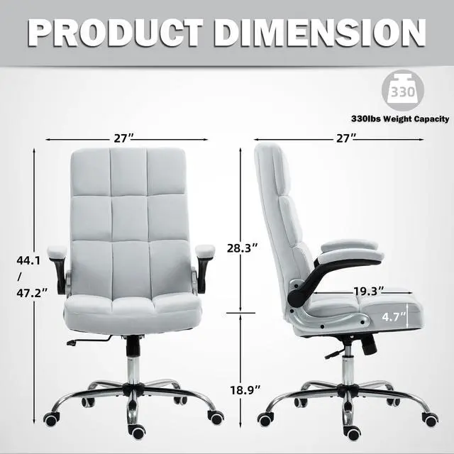 Alt view image 3 of 7 - Executive Office Chair, Velvet Desk Chair, Grey, Without Footrest | High Back Computer Chair with Adjustable Tilt Angle and Flip-up Arms,Without Footrest