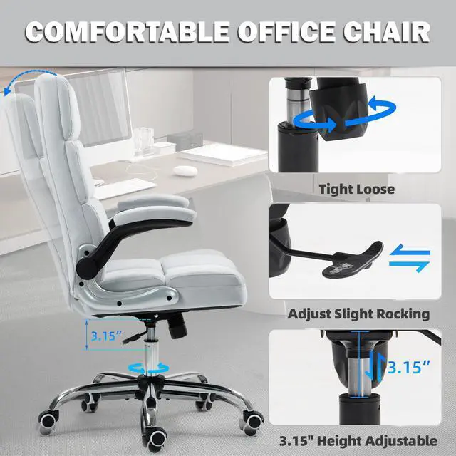 Alt view image 5 of 7 - Executive Office Chair, Velvet Desk Chair, Grey, Without Footrest | High Back Computer Chair with Adjustable Tilt Angle and Flip-up Arms,Without Footrest