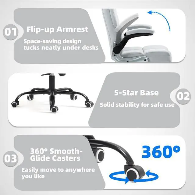 Alt view image 7 of 7 - Executive Office Chair, Velvet Desk Chair, Grey, Without Footrest | High Back Computer Chair with Adjustable Tilt Angle and Flip-up Arms,Without Footrest