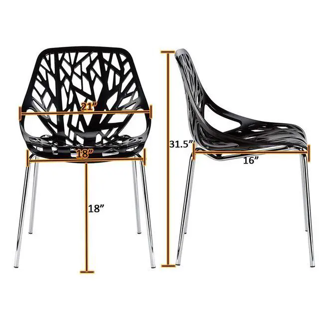 Alt view image 3 of 7 - Modern Stackable Dining Chair 4 Pack, Stacking Outdoor Chairs, Black | Plastic Birch Sapling Chairs, Plastic Outdoor Patio Decorative Chairs, Multiple Use for Dining Living Room, Easy to Install